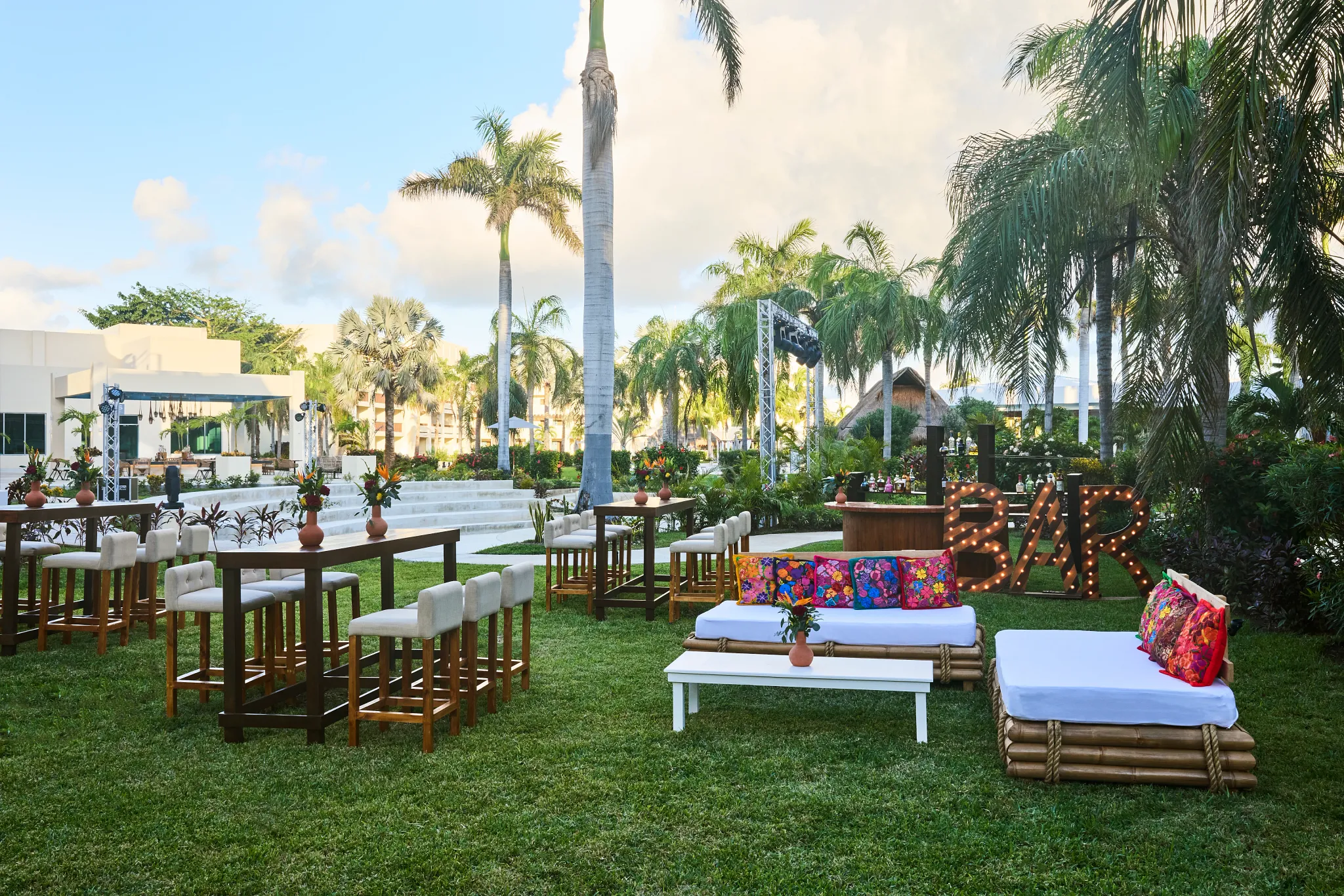 Soursop Garden outdoor wedding ceremony setup with lush tropical surroundings at Dreams Puerto Morelos Resort & Spa