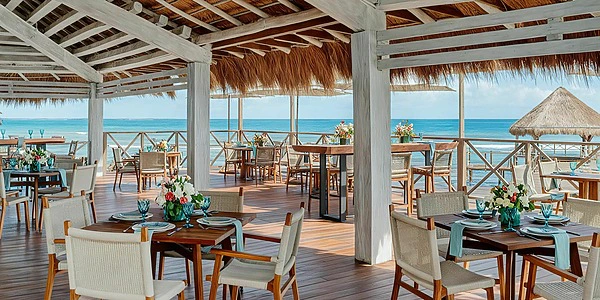 Habaneros Area open-air dining setup with ocean views at Dreams Puerto Morelos Resort & Spa